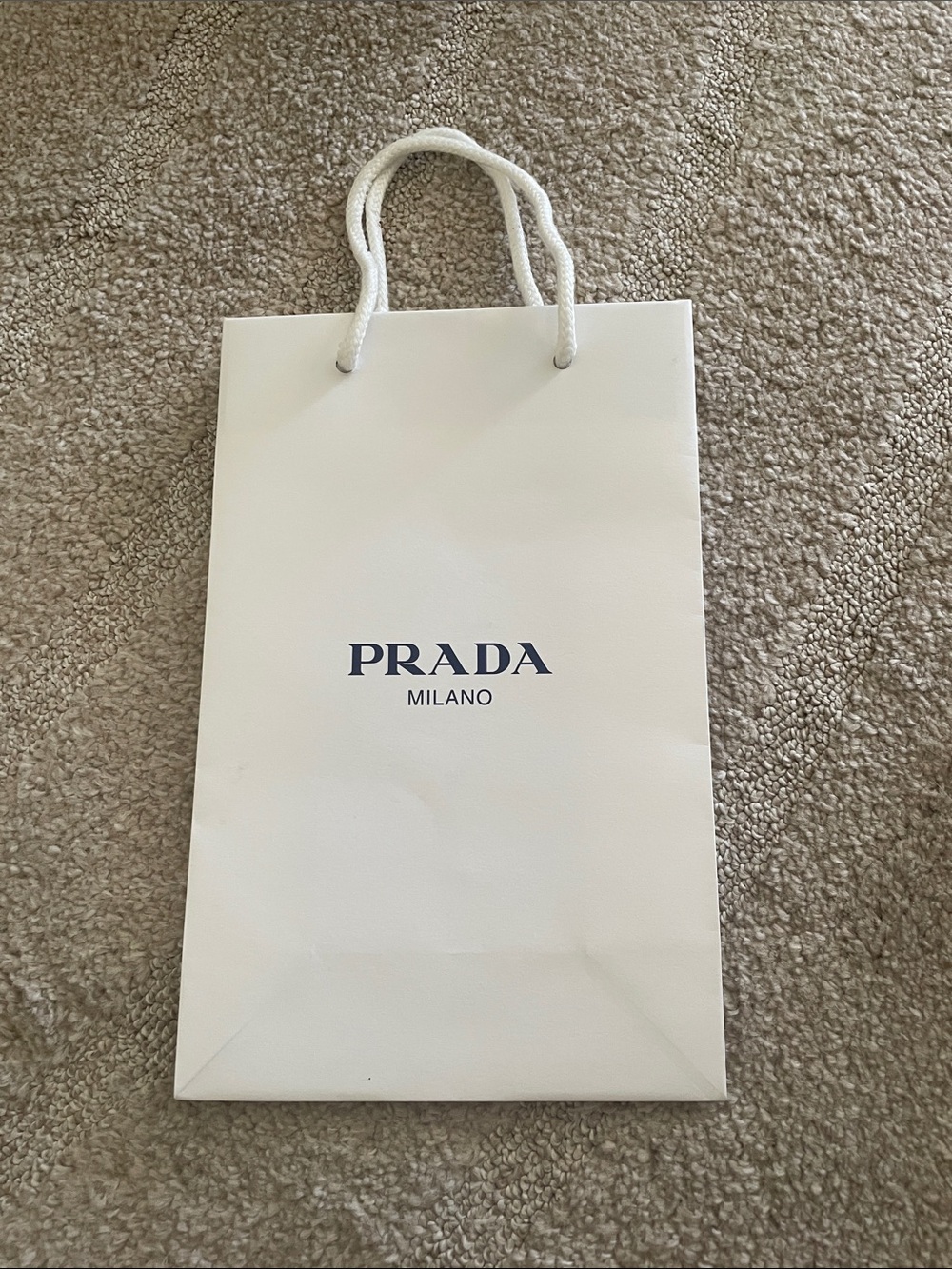 Prada White Paper Shopping Bag with Navy Logo